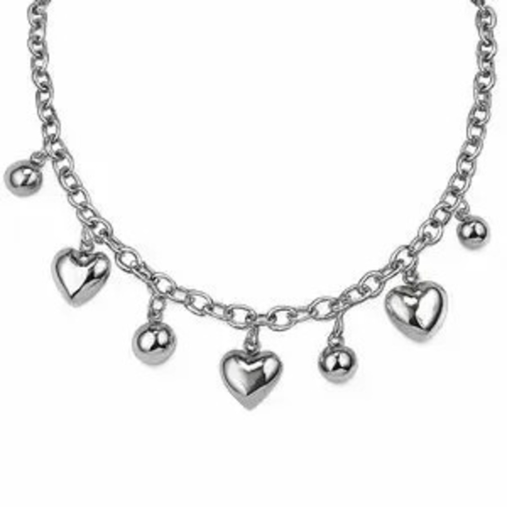 Silver Heart and Ball Charm Necklace